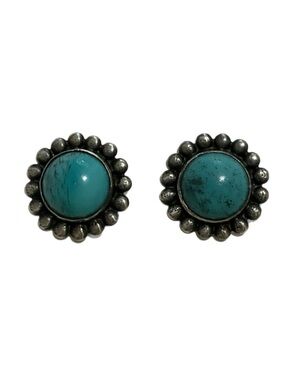 Earrings - Turquoise Cabochon Set in Silver Mounting - Vintage Screw Back